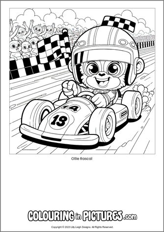 Free printable monkey colouring in picture of Ollie Rascal