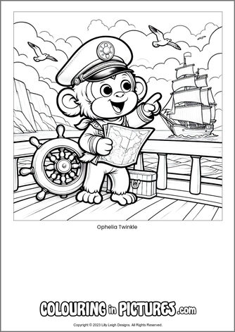 Free printable monkey colouring in picture of Ophelia Twinkle