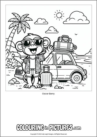 Free printable monkey colouring in picture of Oscar Berry