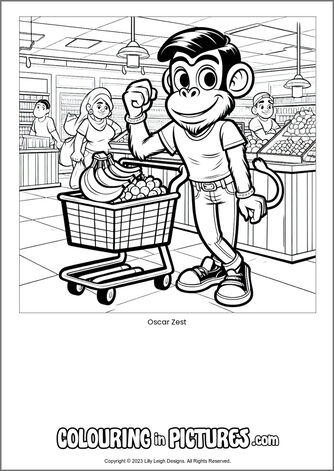 Free printable monkey colouring in picture of Oscar Zest