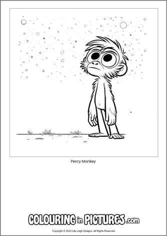 Free printable monkey colouring in picture of Percy Monkey