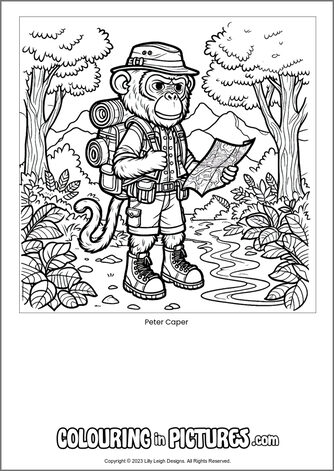 Free printable monkey colouring in picture of Peter Caper