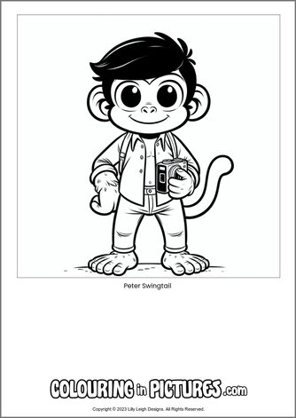 Free printable monkey colouring in picture of Peter Swingtail