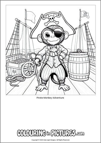 Free printable monkey colouring in picture of Pirate Monkey Adventure
