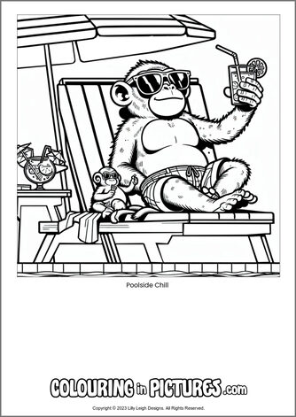 Free printable monkey colouring in picture of Poolside Chill