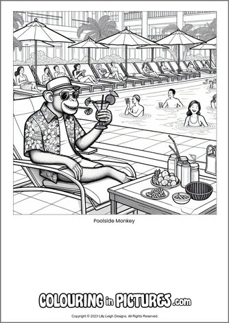 Free printable monkey colouring in picture of Poolside Monkey
