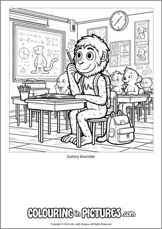 Free printable monkey colouring in picture of Quincy Bounder