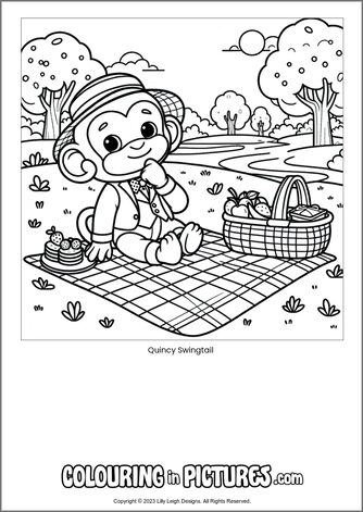 Free printable monkey colouring in picture of Quincy Swingtail