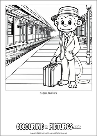 Free printable monkey colouring in picture of Reggie Snickers