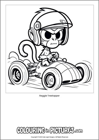Free printable monkey colouring in picture of Reggie Treetopper