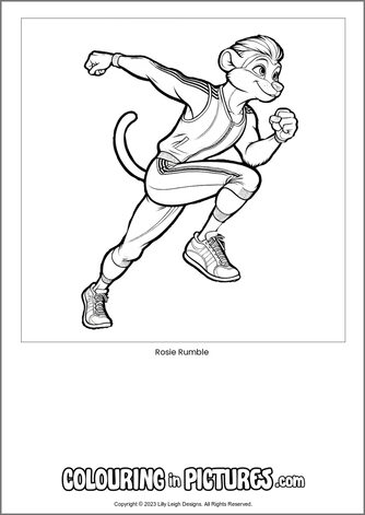 Free printable monkey colouring in picture of Rosie Rumble