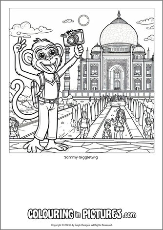 Free printable monkey colouring in picture of Sammy Giggletwig
