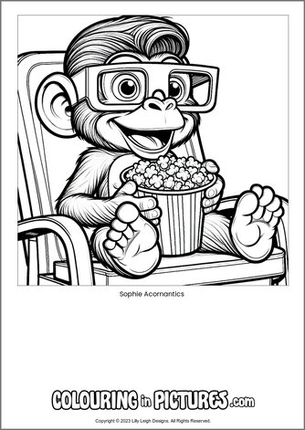 Free printable monkey colouring in picture of Sophie Acornantics