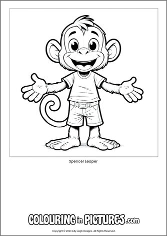 Free printable monkey colouring in picture of Spencer Leaper