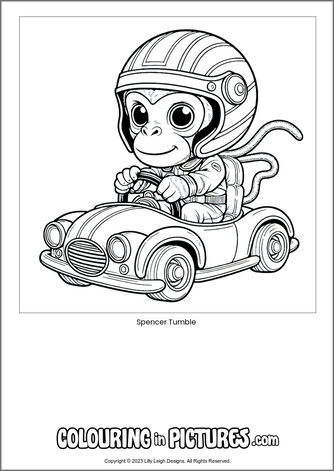 Free printable monkey colouring in picture of Spencer Tumble
