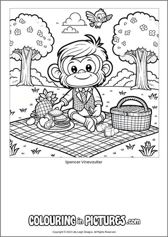 Free printable monkey colouring in picture of Spencer Vinevaulter