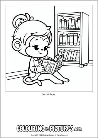Free printable monkey colouring in picture of Suki Whisper