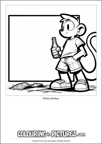 Free printable monkey colouring in picture of Thirsty Monkey