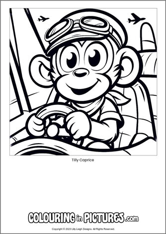 Free printable monkey colouring in picture of Tilly Caprice