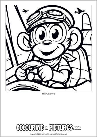 Free printable monkey colouring in picture of Tilly Caprice