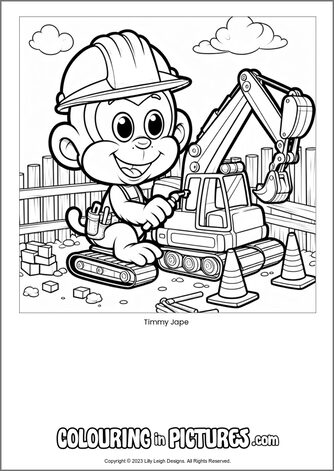 Free printable monkey colouring in picture of Timmy Jape