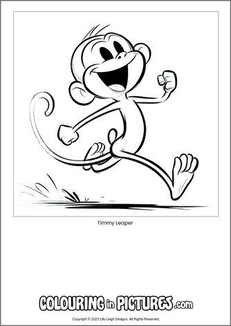 Free printable monkey colouring in picture of Timmy Leaper