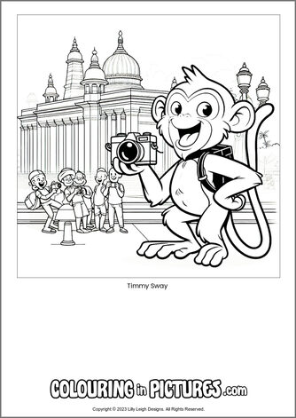 Free printable monkey colouring in picture of Timmy Sway
