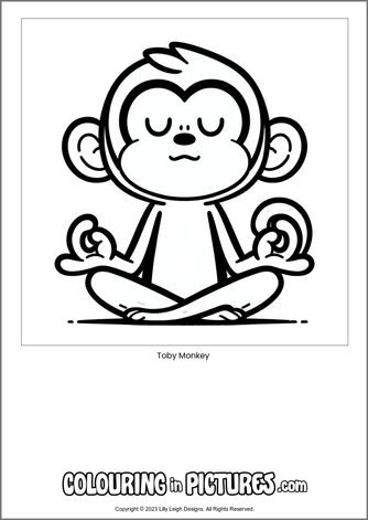 Free printable monkey colouring in picture of Toby Monkey