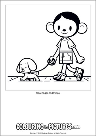 Free printable monkey colouring in picture of Toby Zinger And Poppy