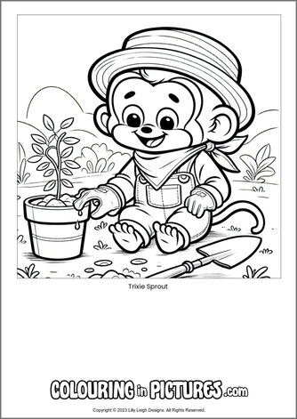 Free printable monkey colouring in picture of Trixie Sprout