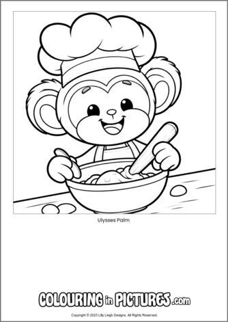 Free printable monkey colouring in picture of Ulysses Palm