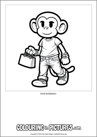 Free printable monkey colouring in picture of Uma Sunbeam