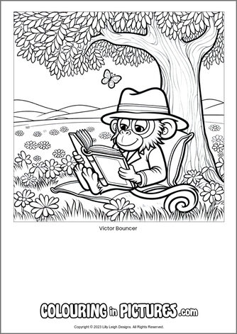 Free printable monkey colouring in picture of Victor Bouncer