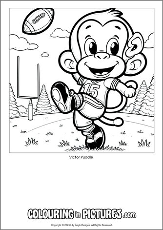 Free printable monkey colouring in picture of Victor Puddle