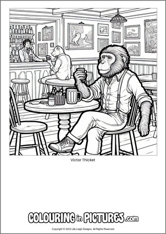 Free printable monkey colouring in picture of Victor Thicket