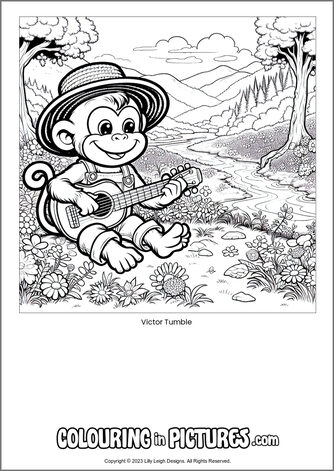 Free printable monkey colouring in picture of Victor Tumble