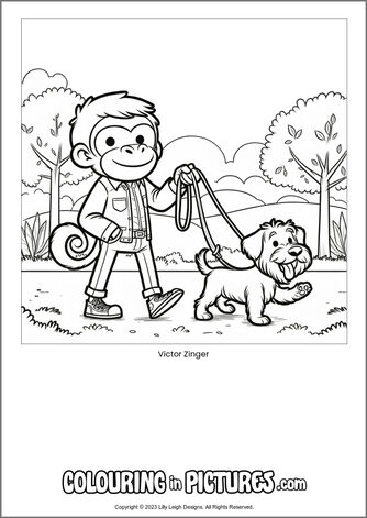 Free printable monkey colouring in picture of Victor Zinger