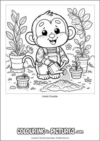 Free printable monkey colouring in picture of Violet Chuckle