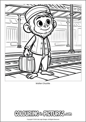Free printable monkey colouring in picture of Walter Chuckle