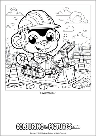 Free printable monkey colouring in picture of Xavier Whisker