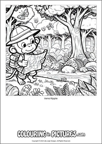Free printable monkey colouring in picture of Xena Ripple