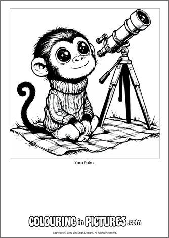 Free printable monkey colouring in picture of Yara Palm