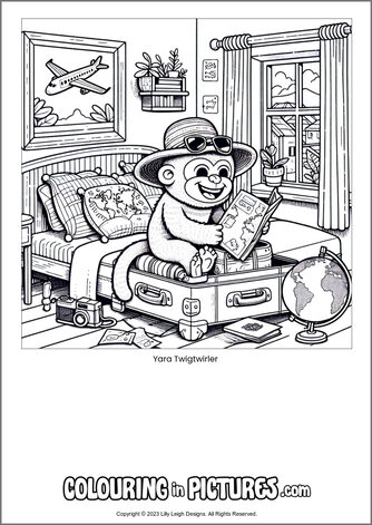 Free printable monkey colouring in picture of Yara Twigtwirler