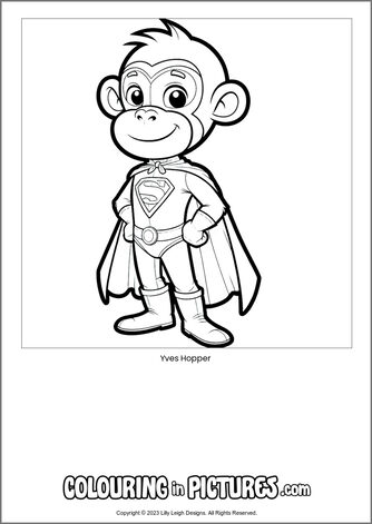 Free printable monkey colouring in picture of Yves Hopper