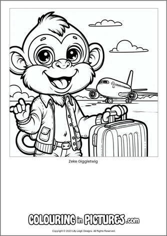 Free printable monkey colouring in picture of Zeke Giggletwig