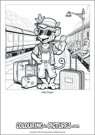 Free printable monkey colouring in picture of Zeke Zinger