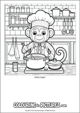 Free printable monkey colouring in picture of Zelda Caper