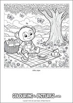 Free printable monkey colouring page. Colour in Alfie Jape.