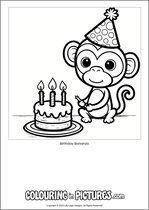 Free printable monkey colouring page. Colour in Birthday Bananza.