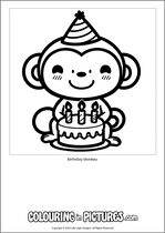 Free printable monkey colouring page. Colour in Birthday Monkey.